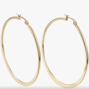 set of 4 Pairs, flattened gold hoop earrings 50mm